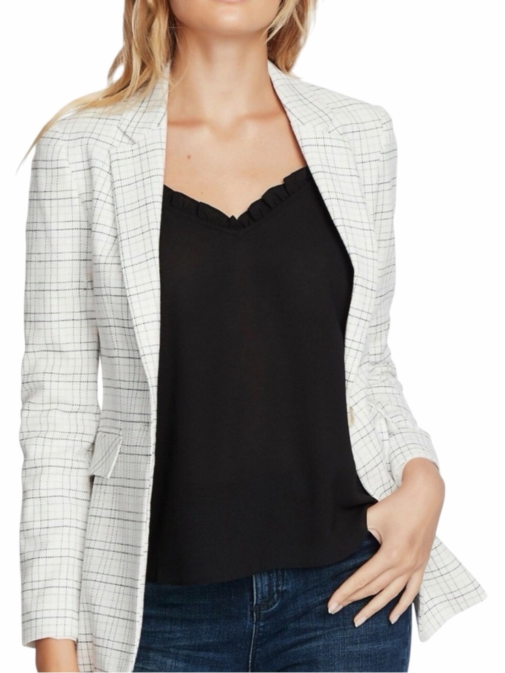 1. State Windowpane One Button Blazer Jacket